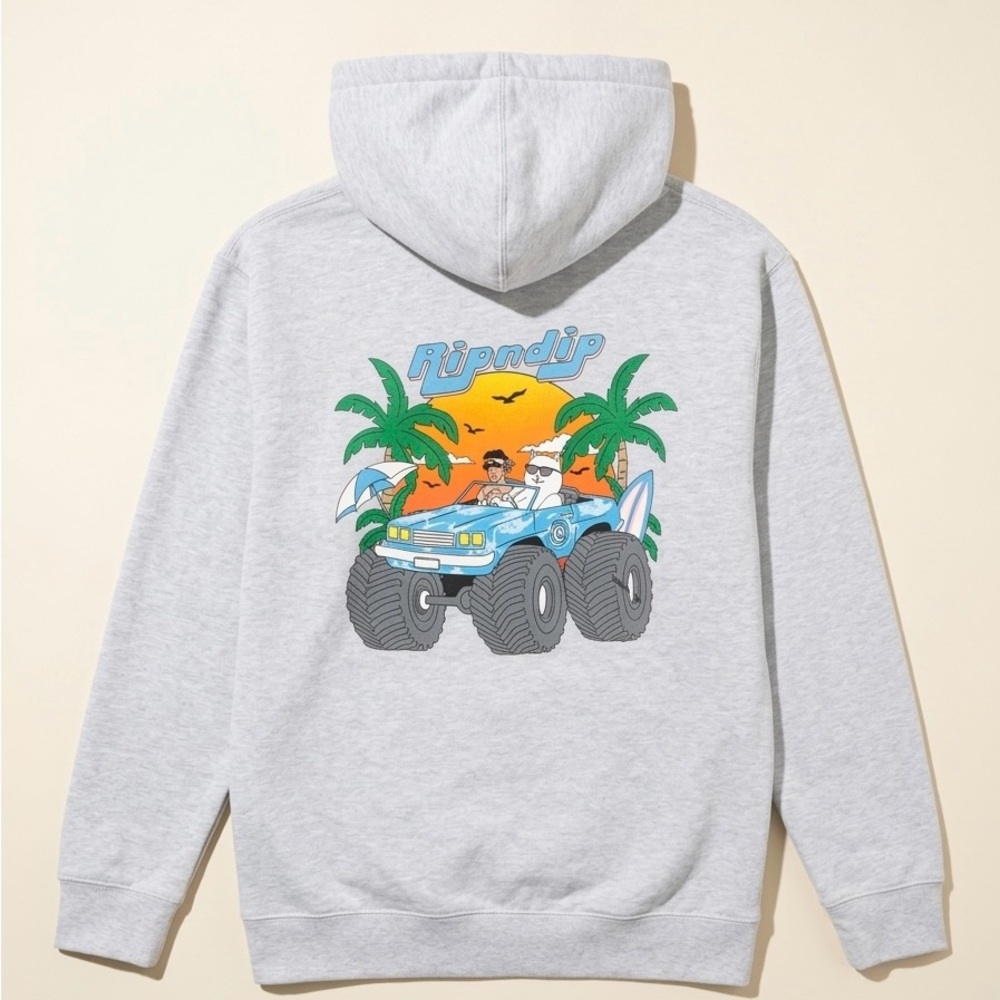 Ripndip Light Gray Hoodie with Blue Monster Truck Graphic